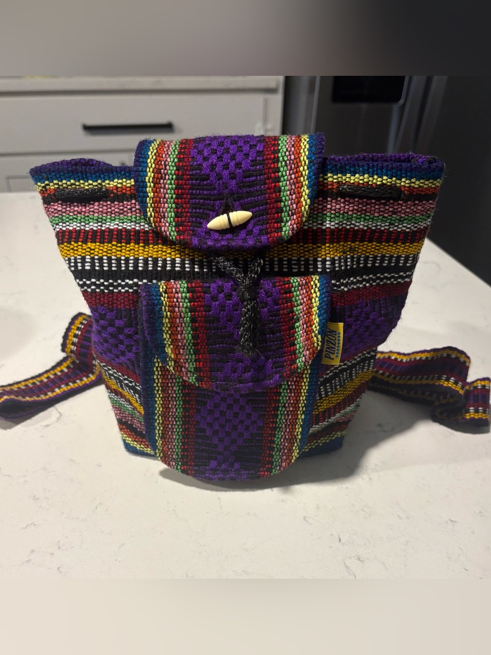 PINZON Mexican Purple Backpack with Multicolor Stripes